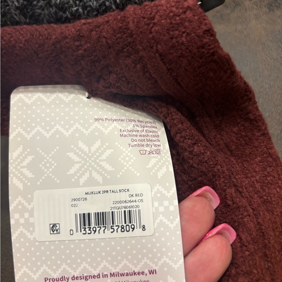 MUK LUKS Women's Tall Boot Socks - Burgundy and Charcoal - Picture 4 of 4